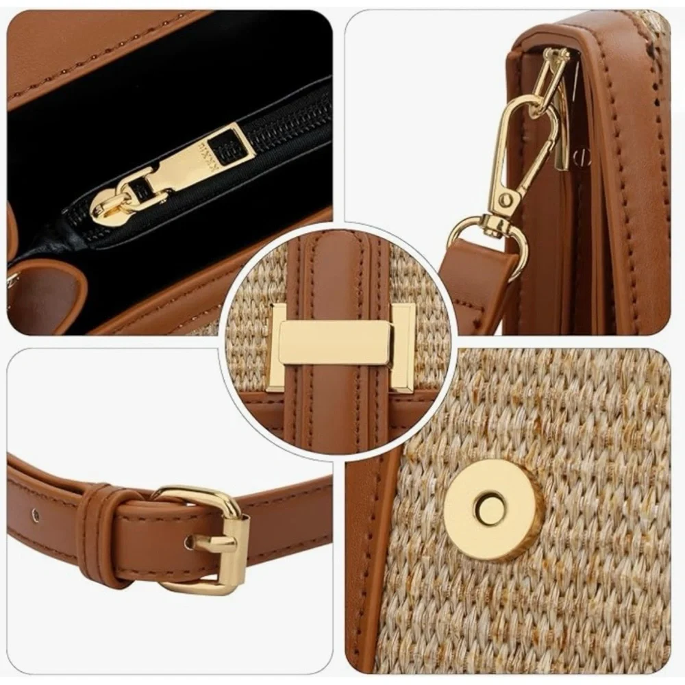 NWT PU Leather and Straw Crossbody with Top Handle - Picture 4 of 5